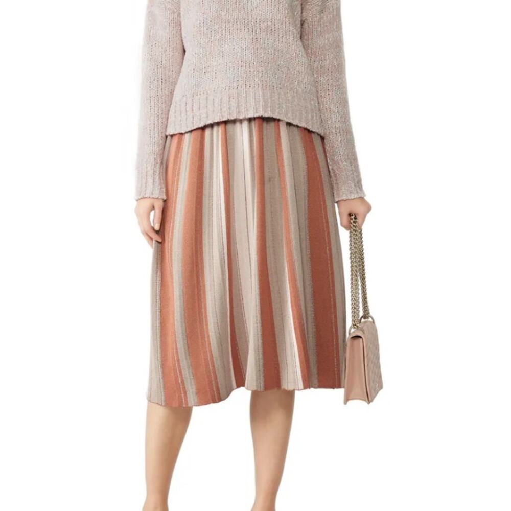 Slate & Willow Women's Size S Striped Knit Midi Skirt Tan Terracotta Brown Boho